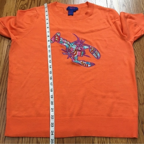 Twiggy London Orange Lobster Graphic Short Sleeve Crew Neck Knit Sweater Top - Picture 9 of 15